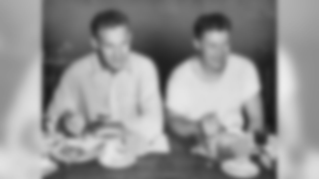 Wide receiver Dub Jones and running back Edgar Jones eating a pre-game meal in 1948.