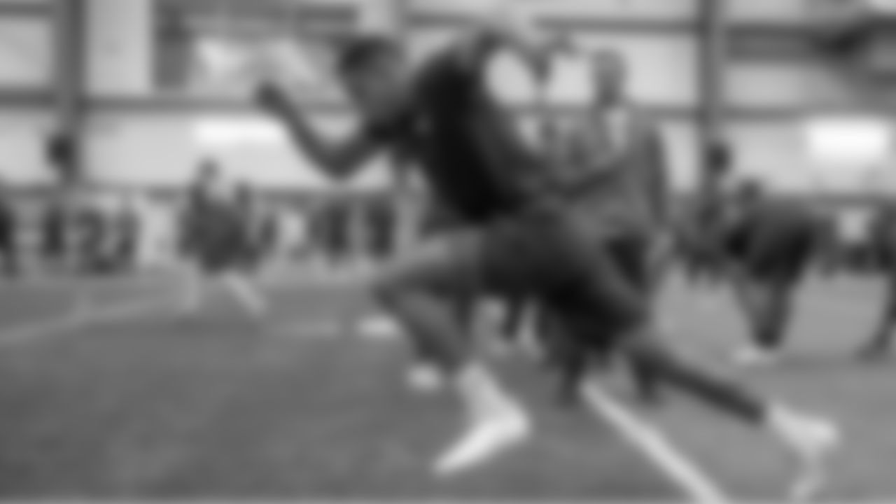 Local prospects participate during the Browns' local pro day on Friday in Berea.
