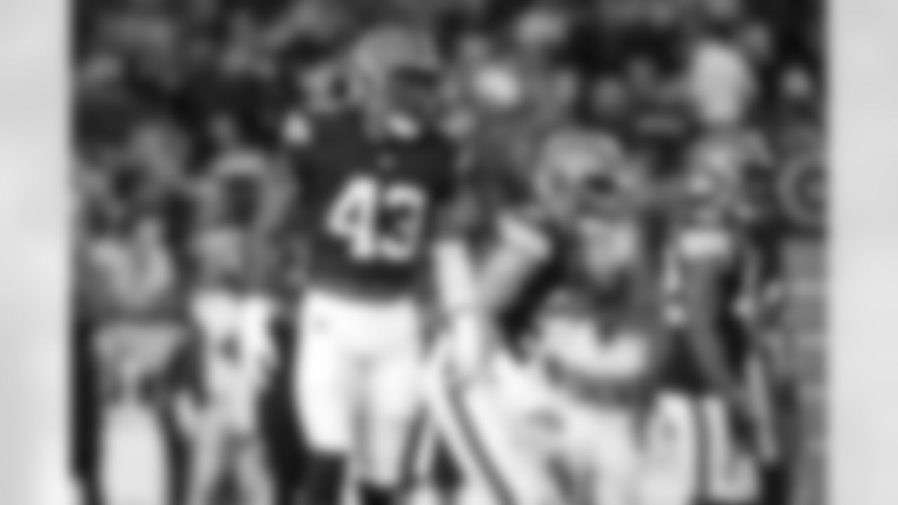 Linebacker Mohamoud Diabate (43) during the Hall of Fame Game between the New York Jets and Cleveland Browns on August 3, 2023 at Tom Benson Hall of Fame Stadium.