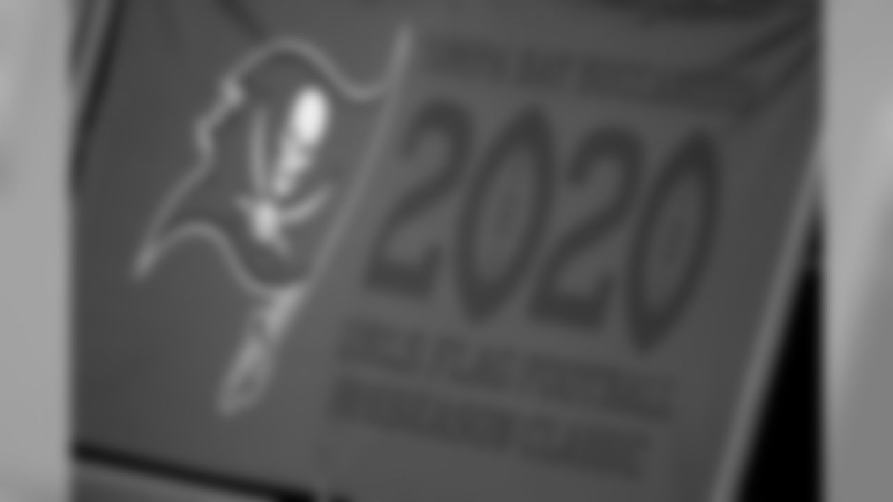 TAMPA, FL - FEBRUARY 27, 2020 - Signage on Day 2 of the 2020 Girls Flag Football Preseason Classic at AdventHealth Training Center. Photo By Kyle Zedaker/Tampa Bay Buccaneers