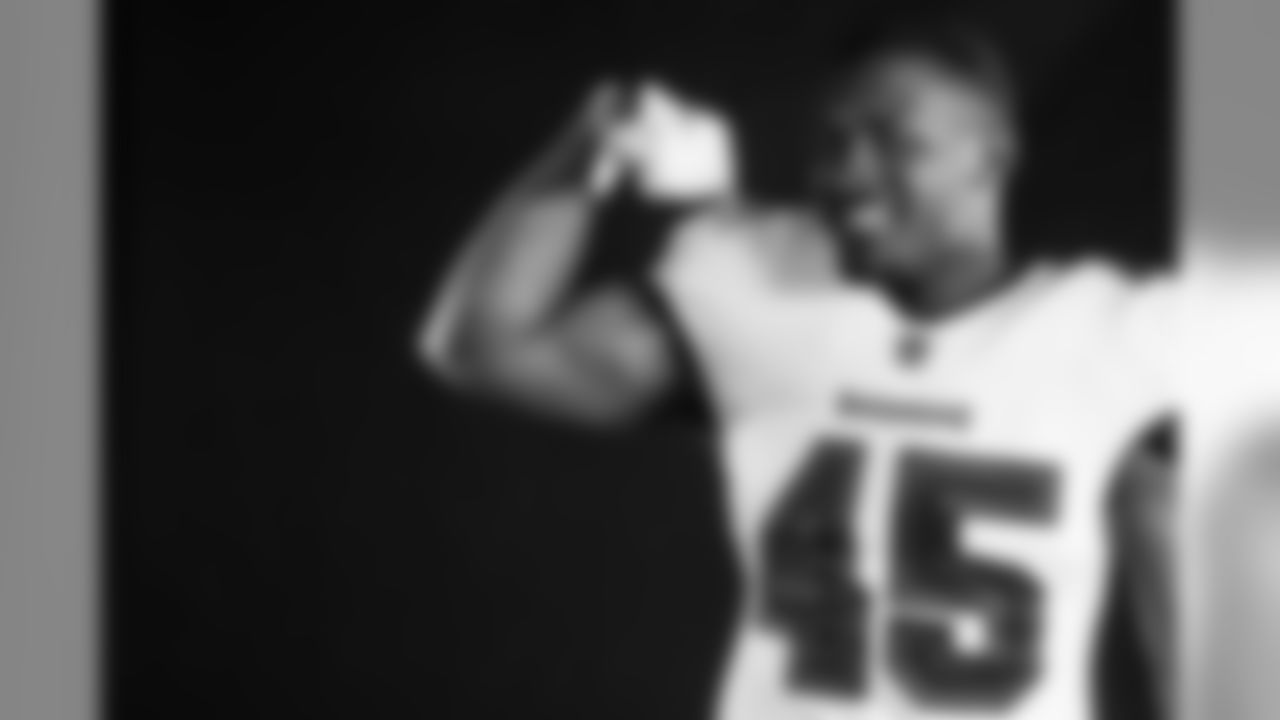 TAMPA, FL - Inside Linebacker Devin White #45 in the Buccaneers' new, white uniform. Photo by Tampa Bay Buccaneers