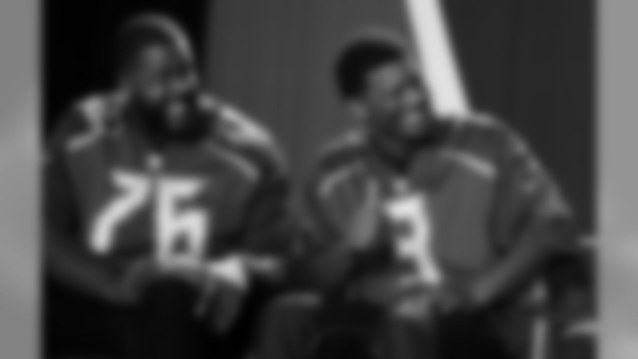 Donovan Smith and Jameis Winston at the team's annual "Back to Football" event.
