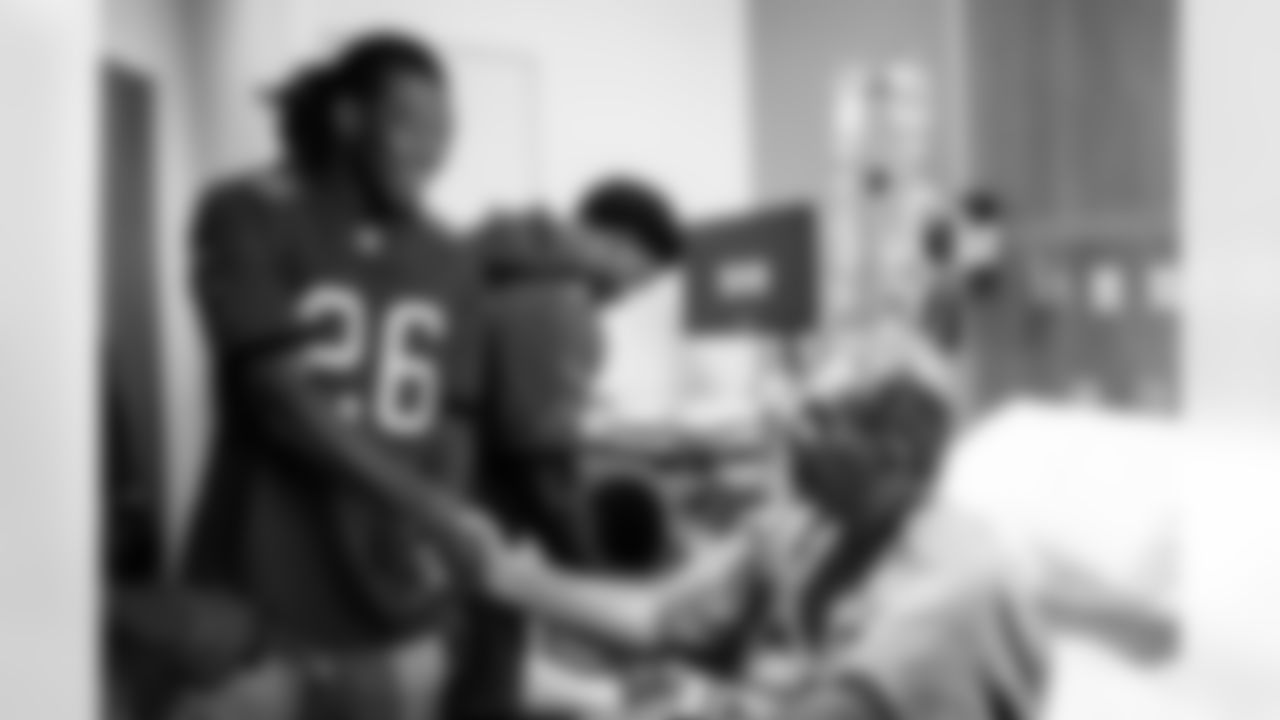 TAMPA, FL - October 17, 2023 - Safety Kaevon Merriweather #26 of the Tampa Bay Buccaneers during a Rookie Club visit to Moffitt Cancer Center. Photo By Kyle Zedaker/Tampa Bay Buccaneers