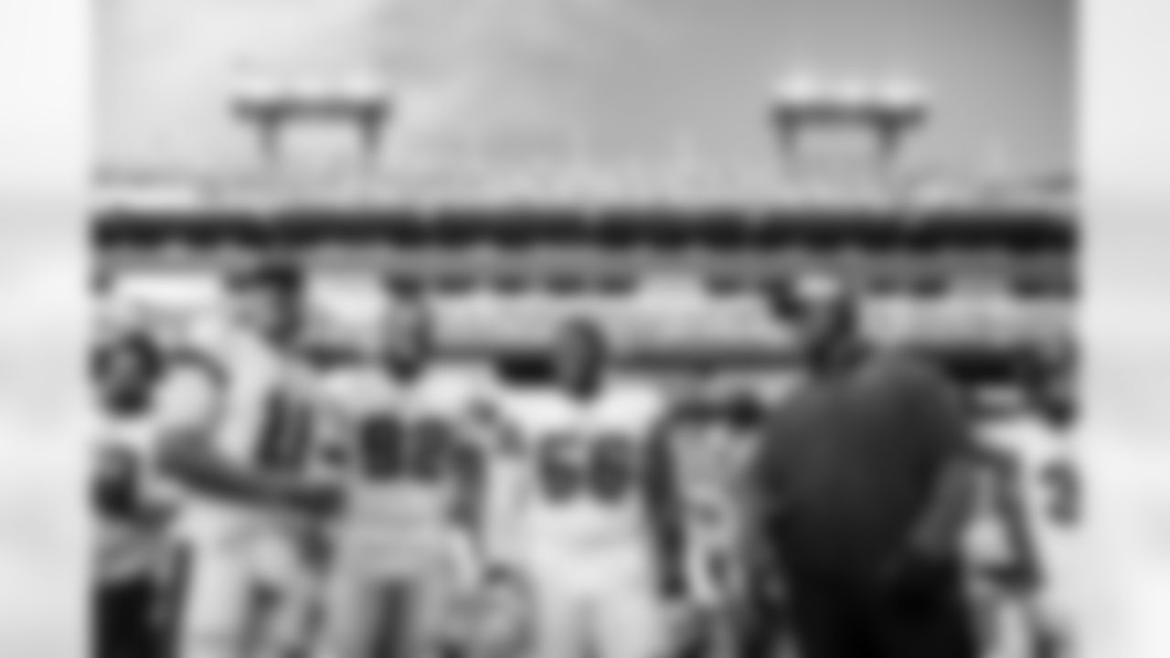 NASHVILLE, TN - August 20, 2022 - Quarterback Blaine Gabbert #11, Defensive Lineman William Gholston #92, Defensive Tackle Rakeem Nunez-Roches #56 and Head Coach Todd Bowles of the Tampa Bay Buccaneers before the preseason game between the Tampa Bay Buccaneers and the Tennessee Titans at Nissan Stadium. The Buccaneers lost the game, 13-3. Photo By Tori Richman/Tampa Bay Buccaneers
