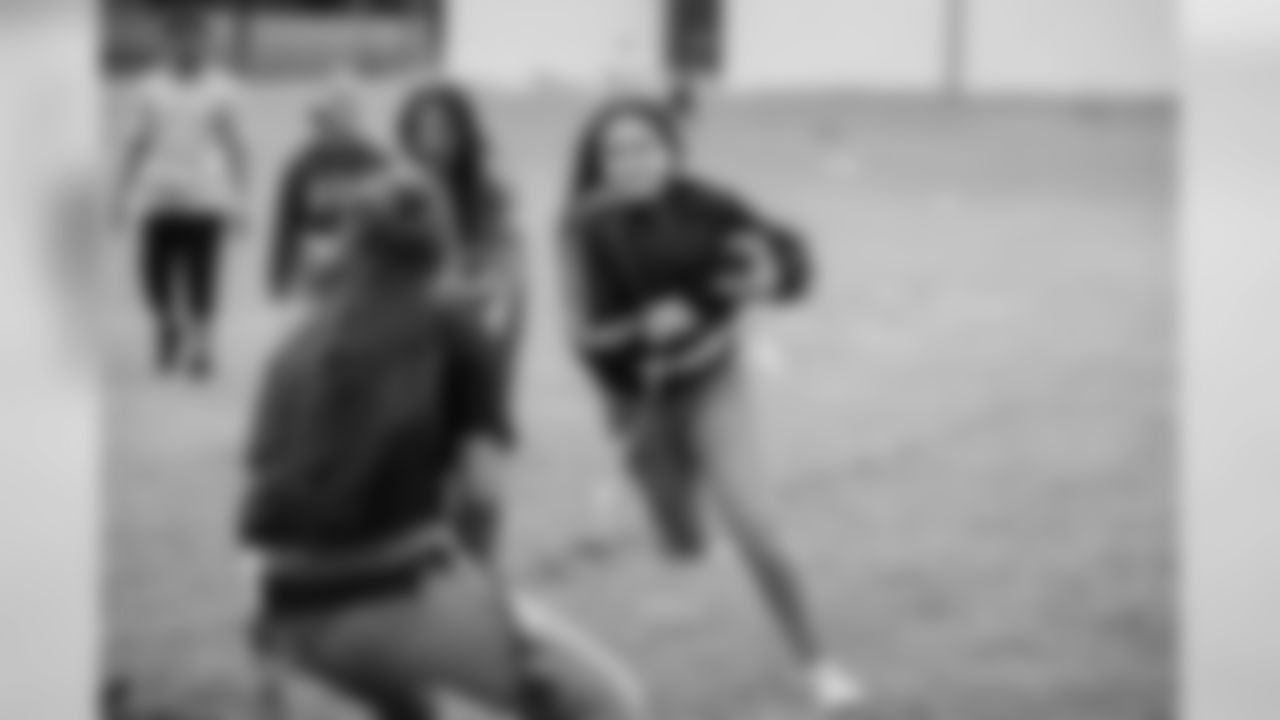 TAMPA, FL- FEBRUARY 25, 2020 - Students participate in drills and games during a visit to Buchanan Middle School for the Jr. Bucs Middle School Flag Football Program. Photo By Tori Richman/Tampa Bay Buccaneers