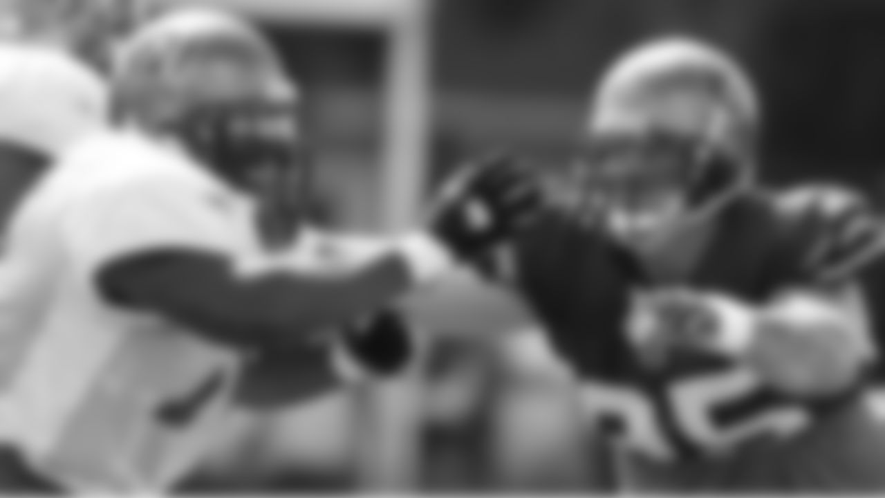 DT Chris Hovan moves in quickly on the blocker