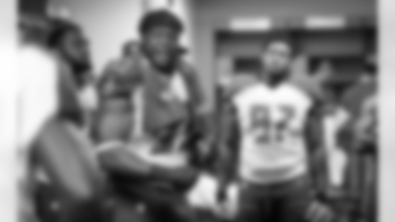 SANTA CLARA, CA - OCTOBER 23: Defensive Tackle Gerald McCoy #93] of the Tampa Bay Buccaneers addresses the defense in the locker room before the game against the San Francisco 49ers at Levi's Stadium on October 23, 2016, in Santa Clara, California. The Buccaneers won 34-17. (photo by Matt May/Tampa Bay Buccaneers)