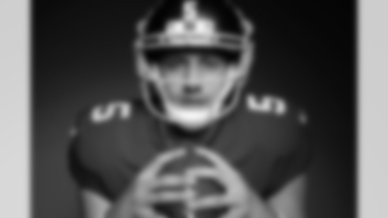 New York Giants quarterback Davis Webb (5) poses for a portrait during the NFLPA Rookie Premiere on Saturday, May 20, 2017 in Los Angeles. (Ben Liebenberg/NFL)