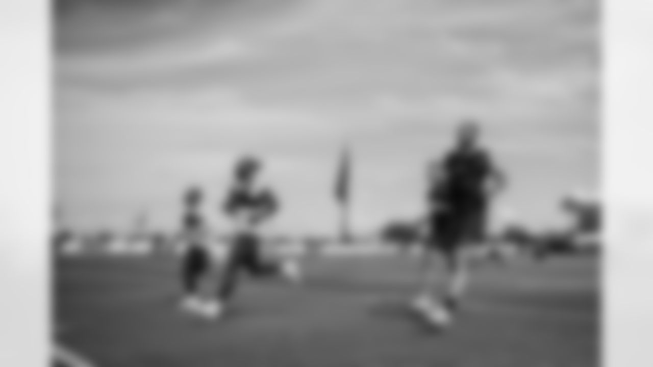 TAMPA, FL - April 27, 2022 - Running Back Giovani Bernard #25, Running Back Kenjon Barner #38, Tight End Cameron Brate #84, and Tight End Codey McElroy #86 of the Tampa Bay Buccaneers during Phase 2 of the offseason program at AdventHealth Training Center. Photo By Kyle Zedaker/Tampa Bay Buccaneers