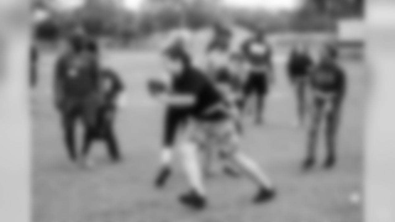 TAMPA, FL- FEBRUARY 25, 2020 - Students participate in drills and games during a visit to Buchanan Middle School for the Jr. Bucs Middle School Flag Football Program. Photo By Tori Richman/Tampa Bay Buccaneers