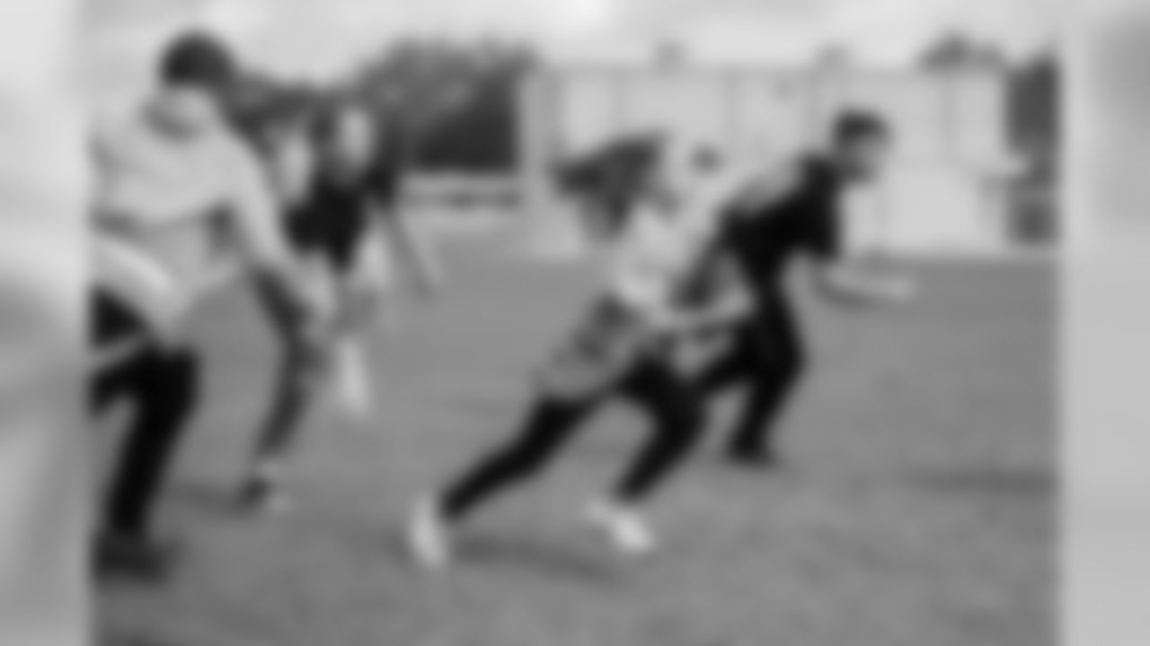 BRANDON, FL- FEBRUARY 11, 2020 - Students participate in drills and games during a visit to Mann Middle School for the Jr. Bucs Middle School Flag Football Program. Photo By Tori Richman/Tampa Bay Buccaneers