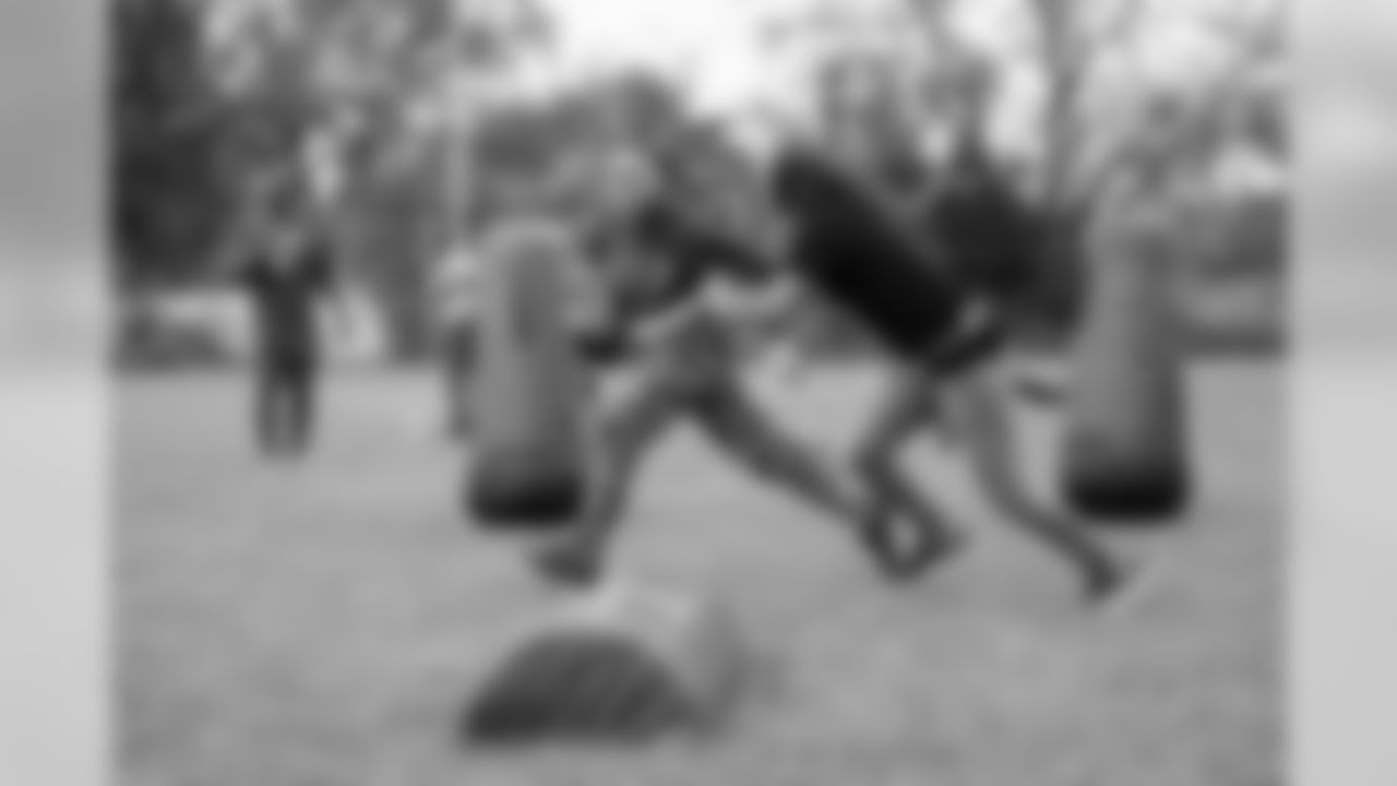 TAMPA, FL- FEBRUARY 25, 2020 - Students participate in drills and games during a visit to Buchanan Middle School for the Jr. Bucs Middle School Flag Football Program. Photo By Tori Richman/Tampa Bay Buccaneers
