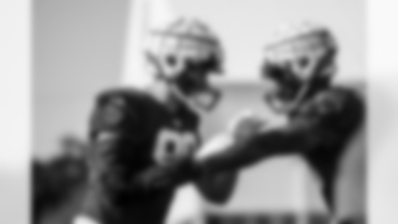 TAMPA, FL - July 29, 2022 - Outside Linebacker Anthony Nelson #98 and Outside Linebacker Cam Gill #49 of the Tampa Bay Buccaneers during 2022 Training Camp practice at AdventHealth Training Center. Photo By Tori Richman/Tampa Bay Buccaneers
