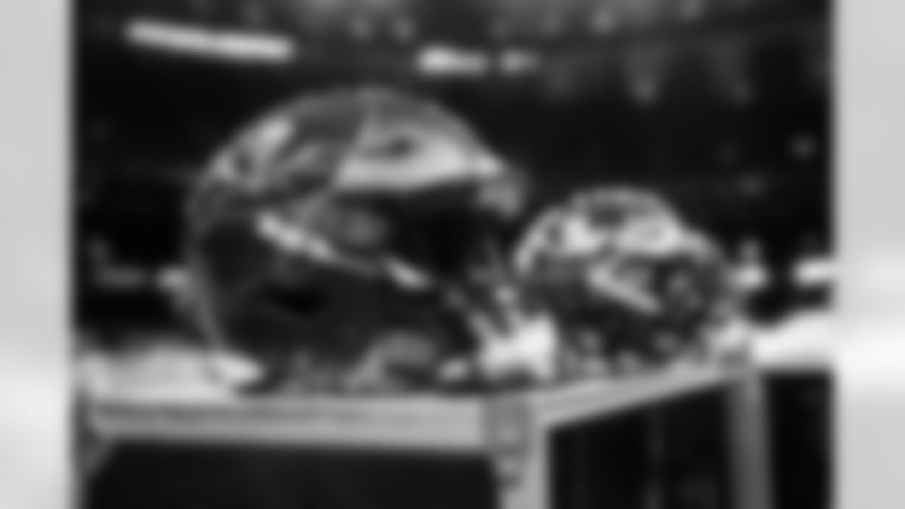 NEW ORLEANS, LA - SEPTEMBER 13, 2020 - Helmets during the game between the Tampa Bay Buccaneers and New Orleans Saints at Mercedes Benz Superdome. The Buccaneers lost the game, 34-23. Photo By Kyle Zedaker/Tampa Bay Buccaneers