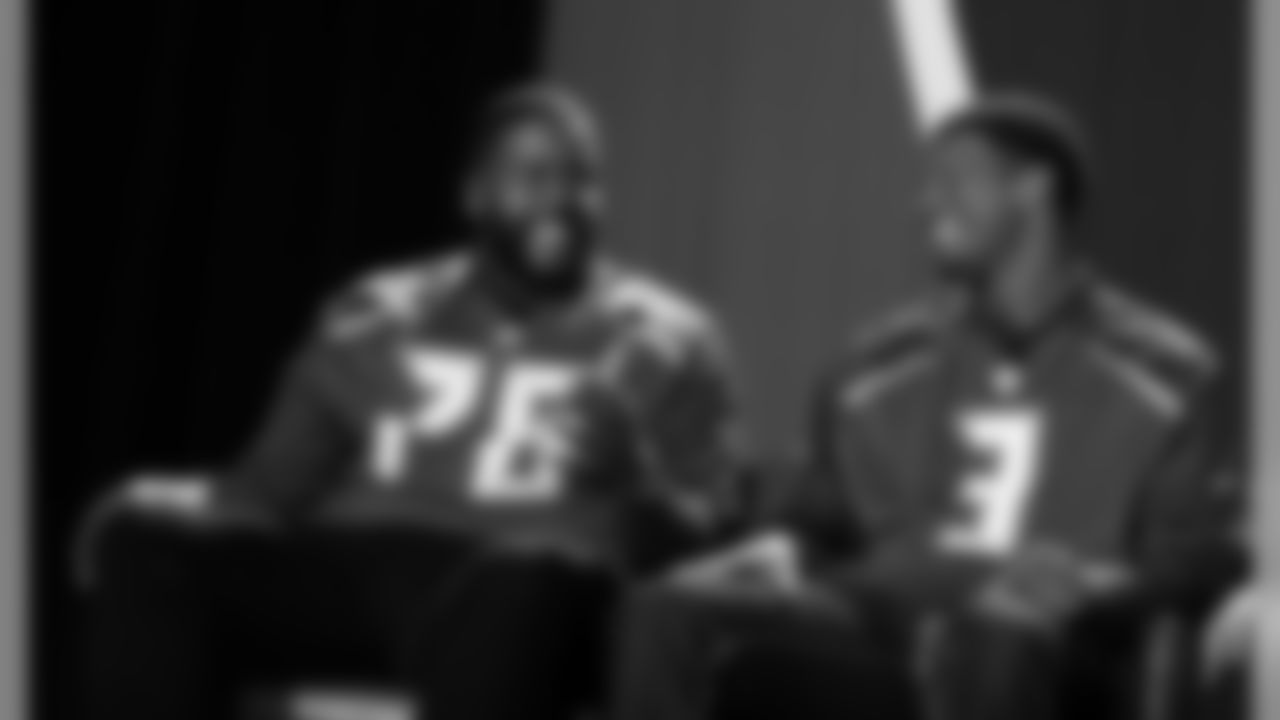 Donovan Smith and Jameis Winston at the team's annual "Back to Football" event.