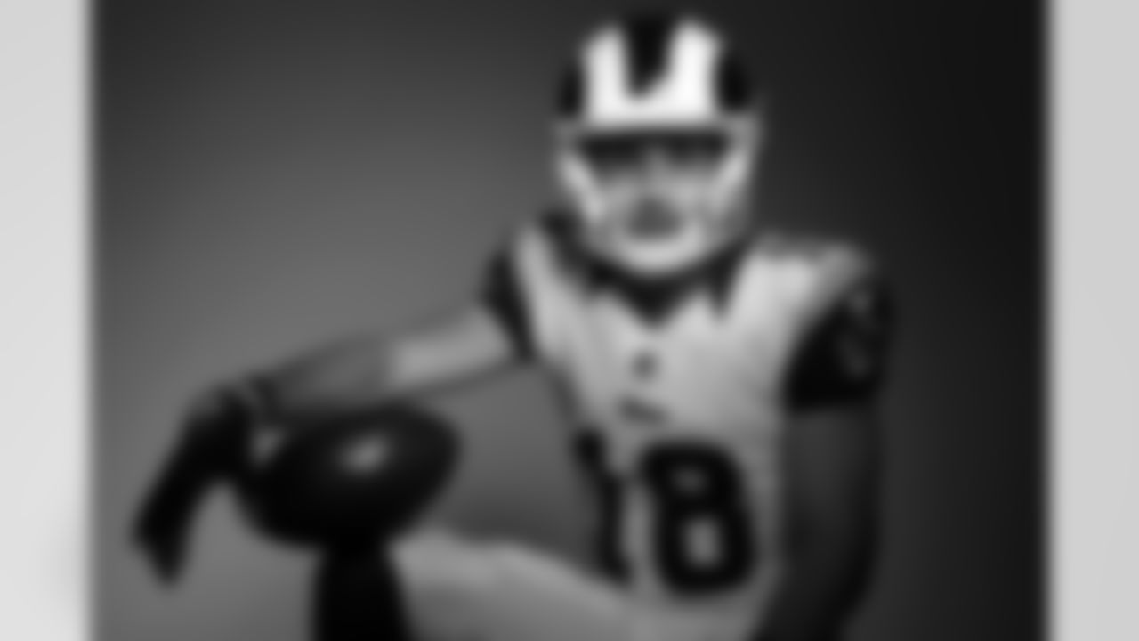 Los Angeles Rams wide receiver Cooper Kupp (18) poses for a portrait during the NFLPA Rookie Premiere on Saturday, May 20, 2017 in Los Angeles. (Ben Liebenberg/NFL)