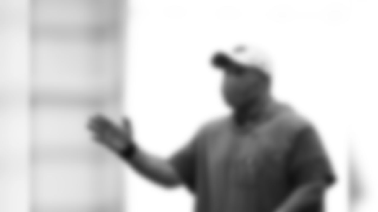 TAMPA, FL - AUGUST 19, 2020 - Assistant Head Coach/Run Game Coordinator Harold Goodwin of the Tampa Bay Buccaneers during day 14 of 2020 Training Camp practice at AdventHealth Training Center. Photo By Kyle Zedaker/Tampa Bay Buccaneers