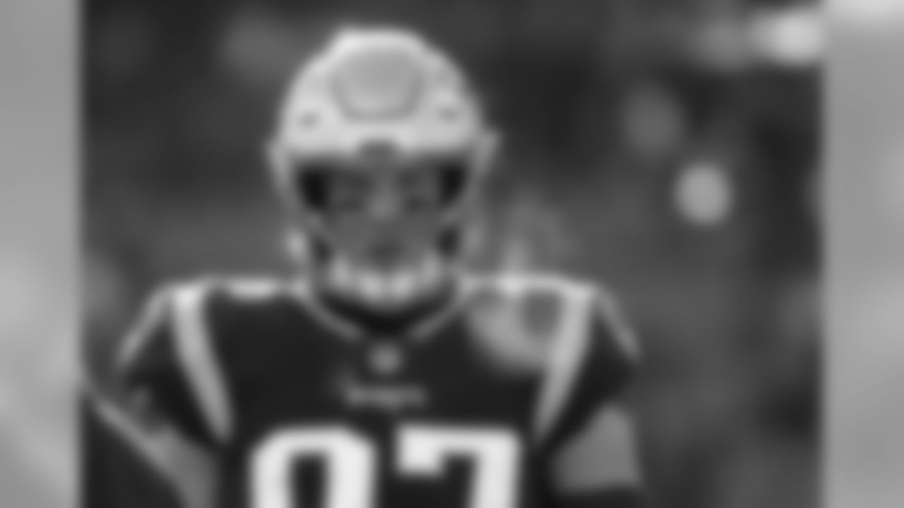New England Patriots tight end Rob Gronkowski warms up before an NFL divisional playoff football game against the Los Angeles Chargers, Sunday, Jan. 13, 2019, in Foxborough, Mass. (AP Photo/Elise Amendola)