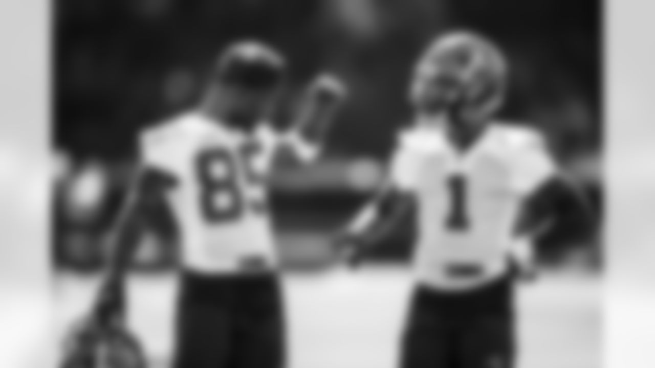 TAMPA, FL - May 25, 2021 - Wide Receiver Jaydon Mickens #85 and Wide Receiver Jaelon Darden #1 of the Tampa Bay Buccaneers during day 1 of OTA's at AdventHealth Training Center. Photo By Kyle Zedaker/Tampa Bay Buccaneers