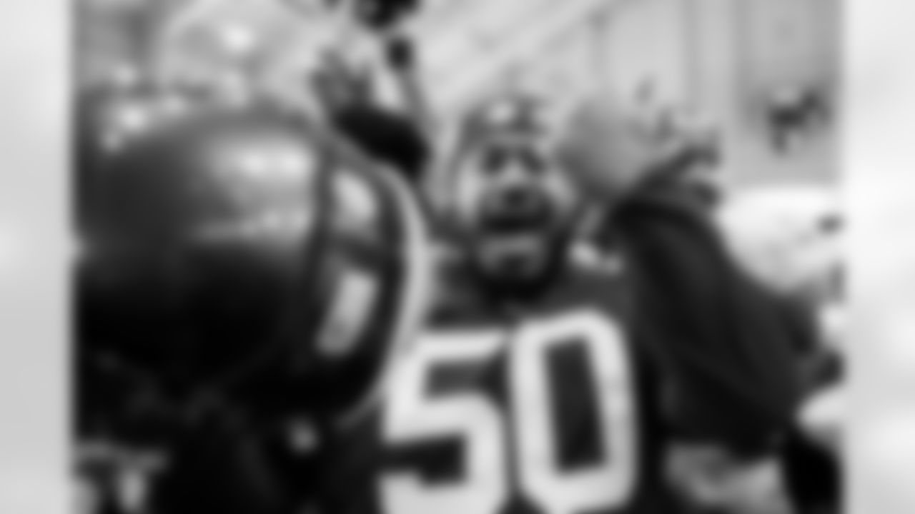 TAMPA, FL - June 09, 2022 - Defensive Tackle Vita Vea #50 of the Tampa Bay Buccaneers celebrates practice ending early during Minicamp at AdventHealth Training Center. Photo By Kyle Zedaker/Tampa Bay Buccaneers