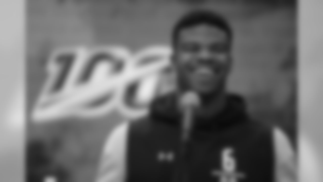 Alabama running back Damien Harris speaks during a press conference at the NFL football scouting combine in Indianapolis, Thursday, Feb. 28, 2019. (AP Photo/Michael Conroy)