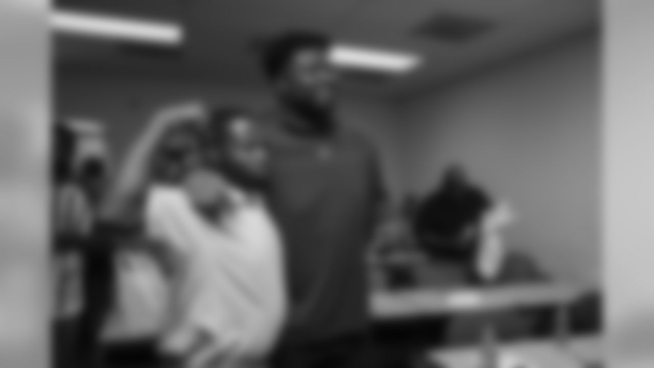 TAMPA, FL- OCTOBER 16, 2018 - Offensive Lineman Caleb Benenoch #77 during the Tampa Bay Buccaneers Social Justice Program visit to Abe Brown Ministries Ready For Work program in Tampa, FL. Photo By Kyle Zedaker/Tampa Bay Buccaneers