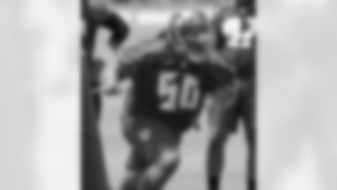 TAMPA, FLORIDA - MAY 24, 2018: Defensive Tackle Vita Vea #50 of the Tampa Bay Buccaneers during OTA practice at One Buccaneer Place. (Photo by Mike Carlson/Tampa Bay Buccaneers)