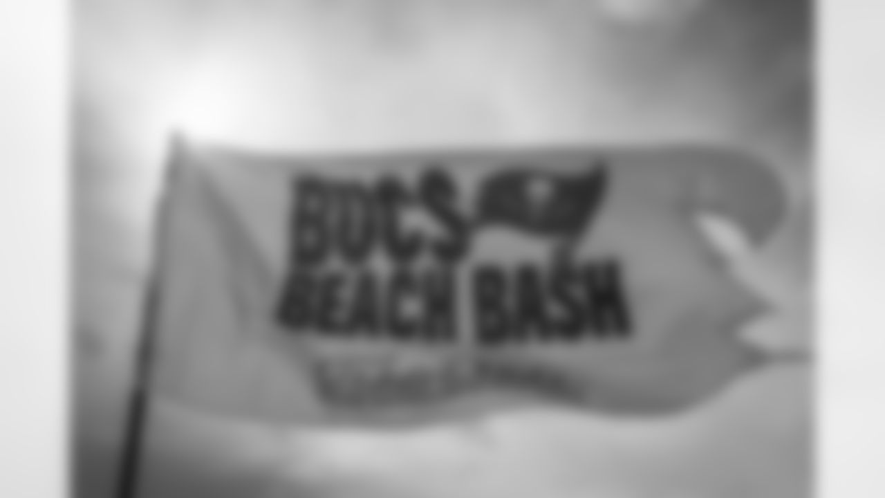 CLEARWATER, FL - September 09, 2023 - Signage during the 2023 Bucs Beach Bash at TradeWinds Island Resorts. Photo By Doug DeFelice/Tampa Bay Buccaneers