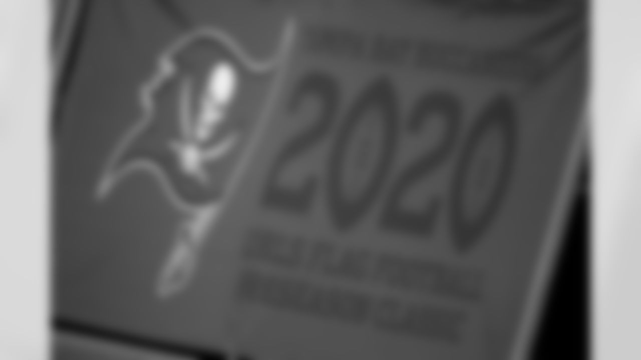 TAMPA, FL - FEBRUARY 27, 2020 - Signage on Day 2 of the 2020 Girls Flag Football Preseason Classic at AdventHealth Training Center. Photo By Kyle Zedaker/Tampa Bay Buccaneers