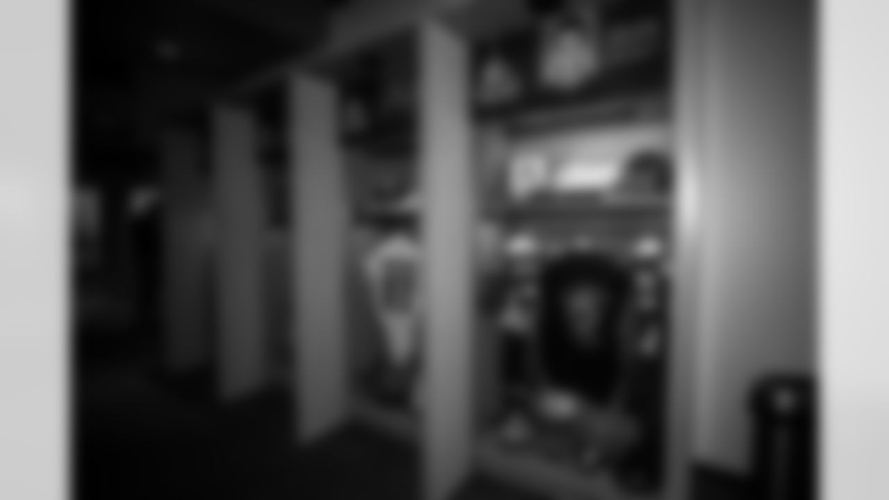 CANTON, OH - AUGUST 08, 2021 - John Lynch's locker at the Pro Football Hall of Fame ahead of his Enshrinement into the 2021 Class. Photo By Tori Richman/Tampa Bay Buccaneers