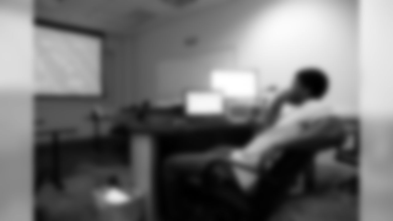 Jameis Winston watching film on Friday.