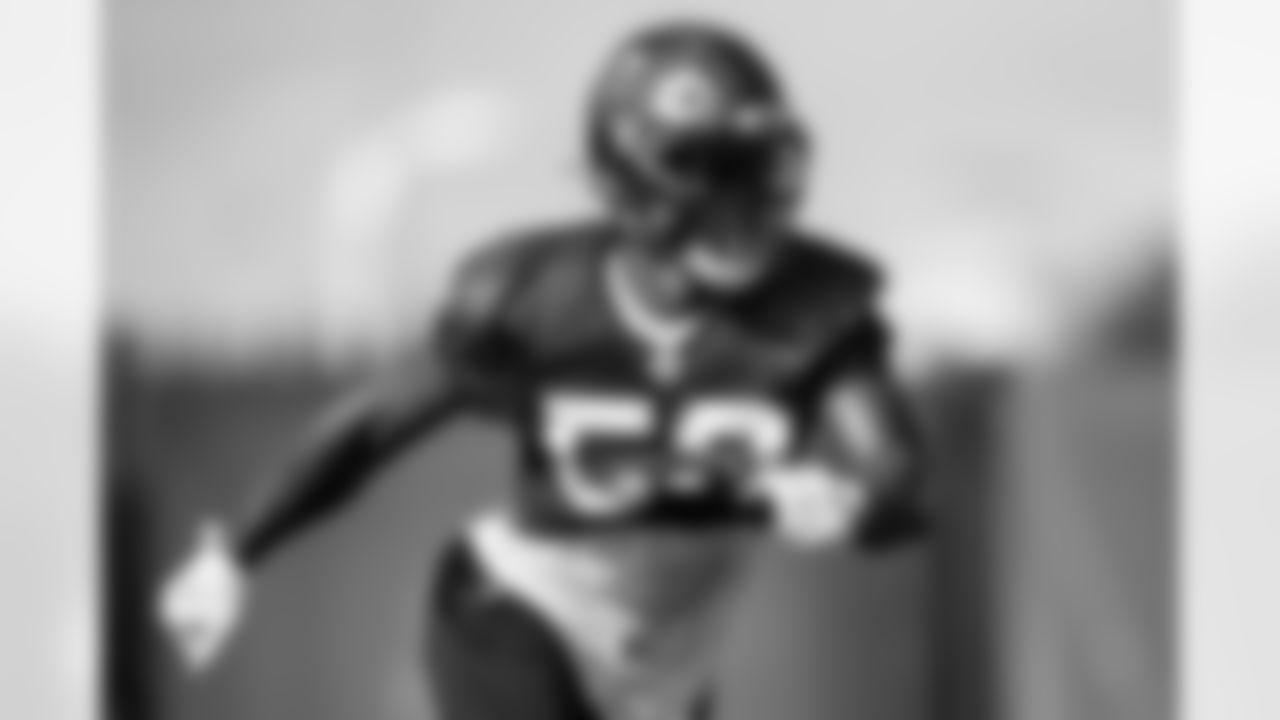 TAMPA, FL - DECEMBER 24, 2020 - Outside Linebacker Chapelle Russell #53 of the Tampa Bay Buccaneers during practice at AdventHealth Training Center. Photo By Kyle Zedaker/Tampa Bay Buccaneers