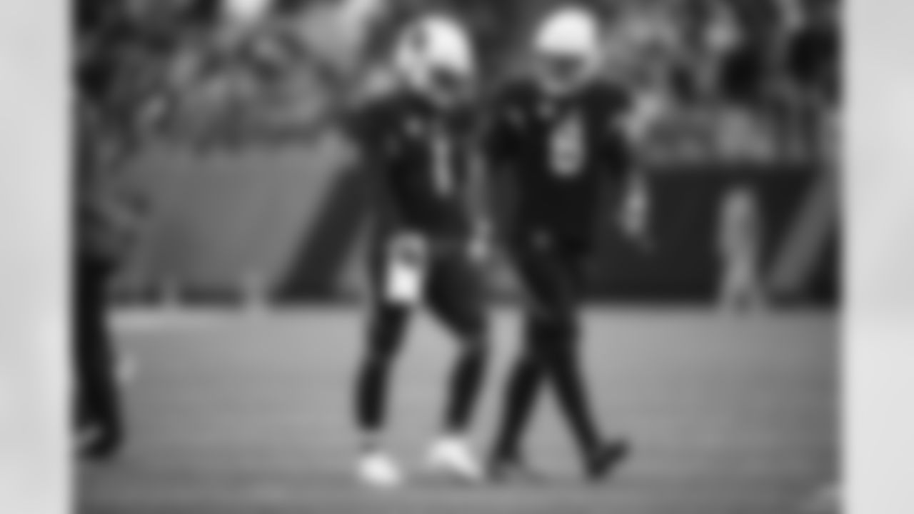 Arizona Cardinals quarterback Kyler Murray (1) and Arizona Cardinals running back James Conner (6) during the 2022 regular season game between the Arizona Cardinals and the Carolina Panthers on Sunday, Oct. 2, 2022 in Charlotte, NC.