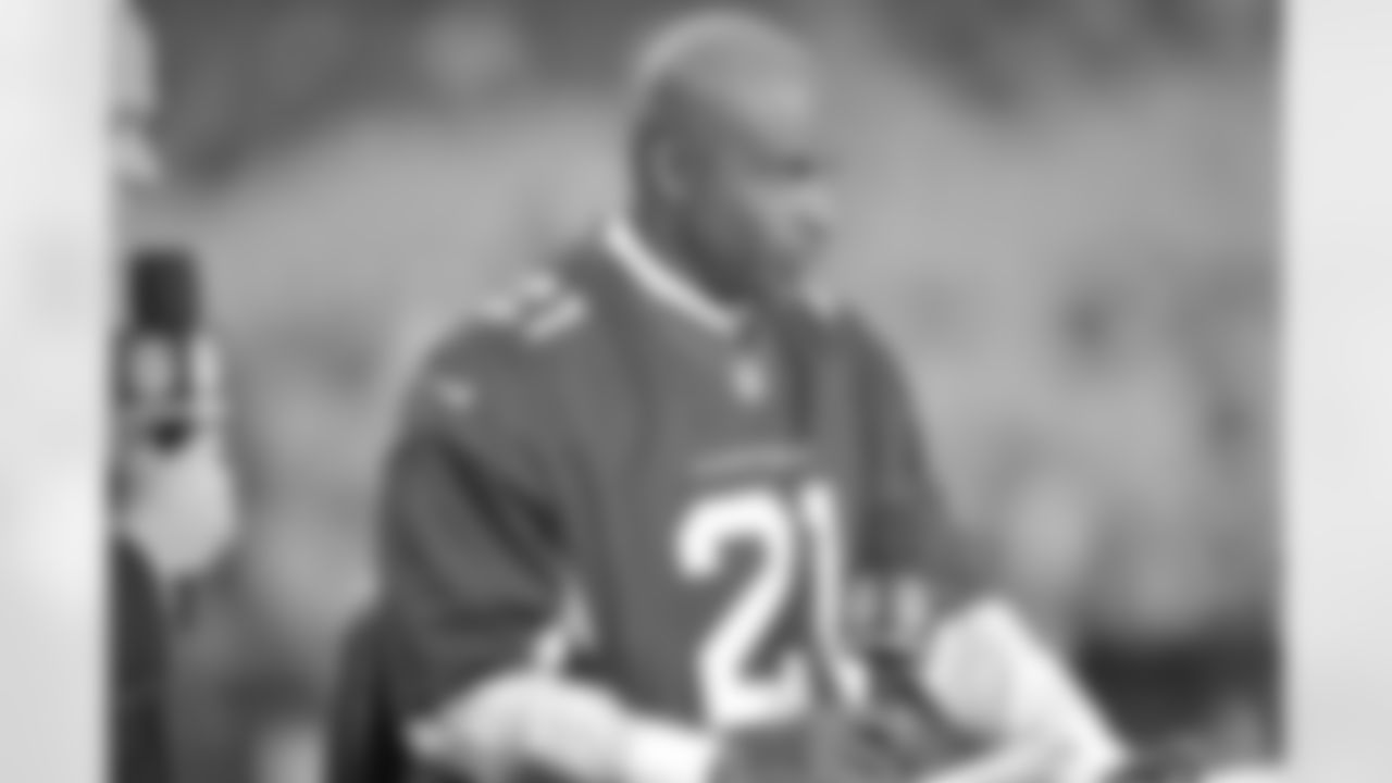 NFL Network analyst Deion Sanders wears a Peterson jersey