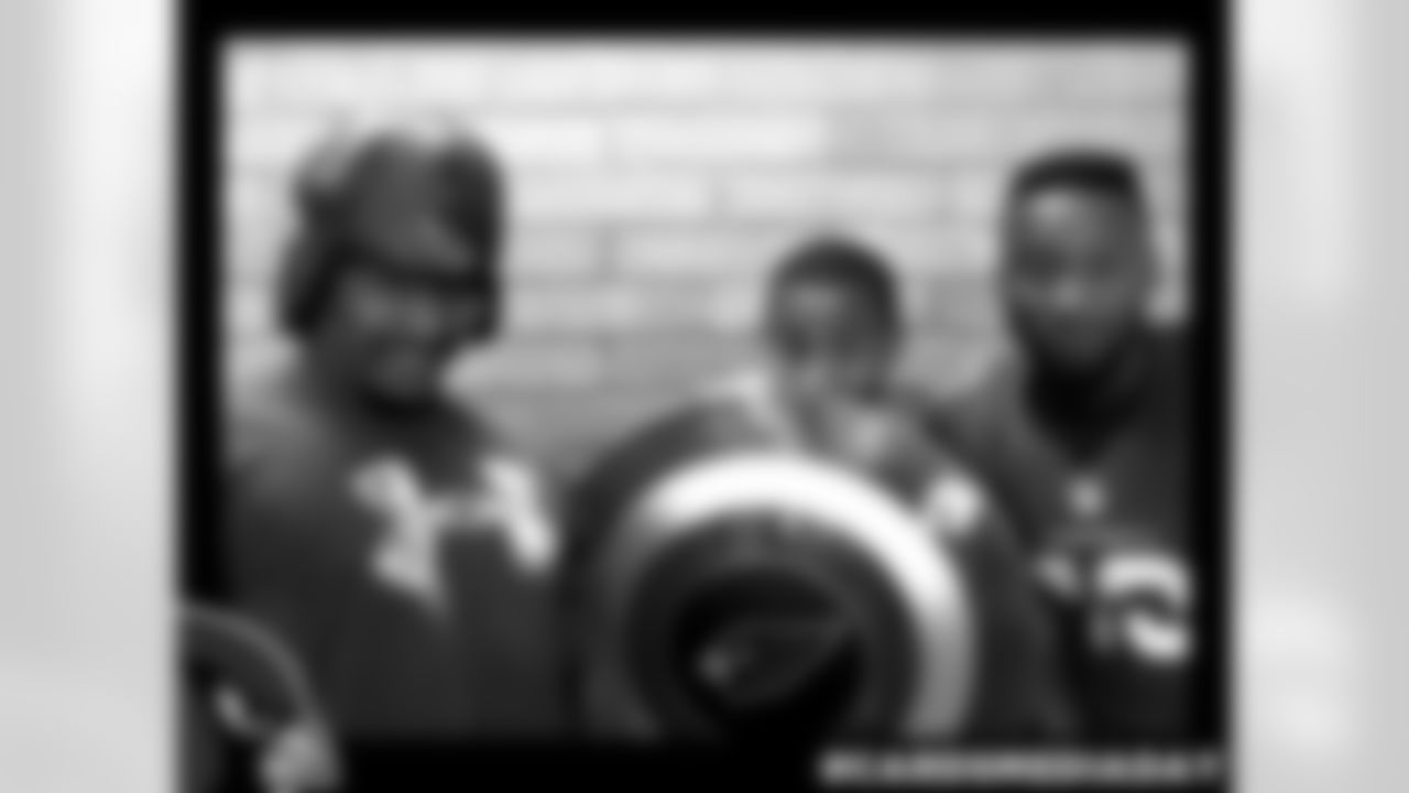 In the photo booth (from left): S Tony Jefferson, CB Justin Bethel, WR Jaron Brown
