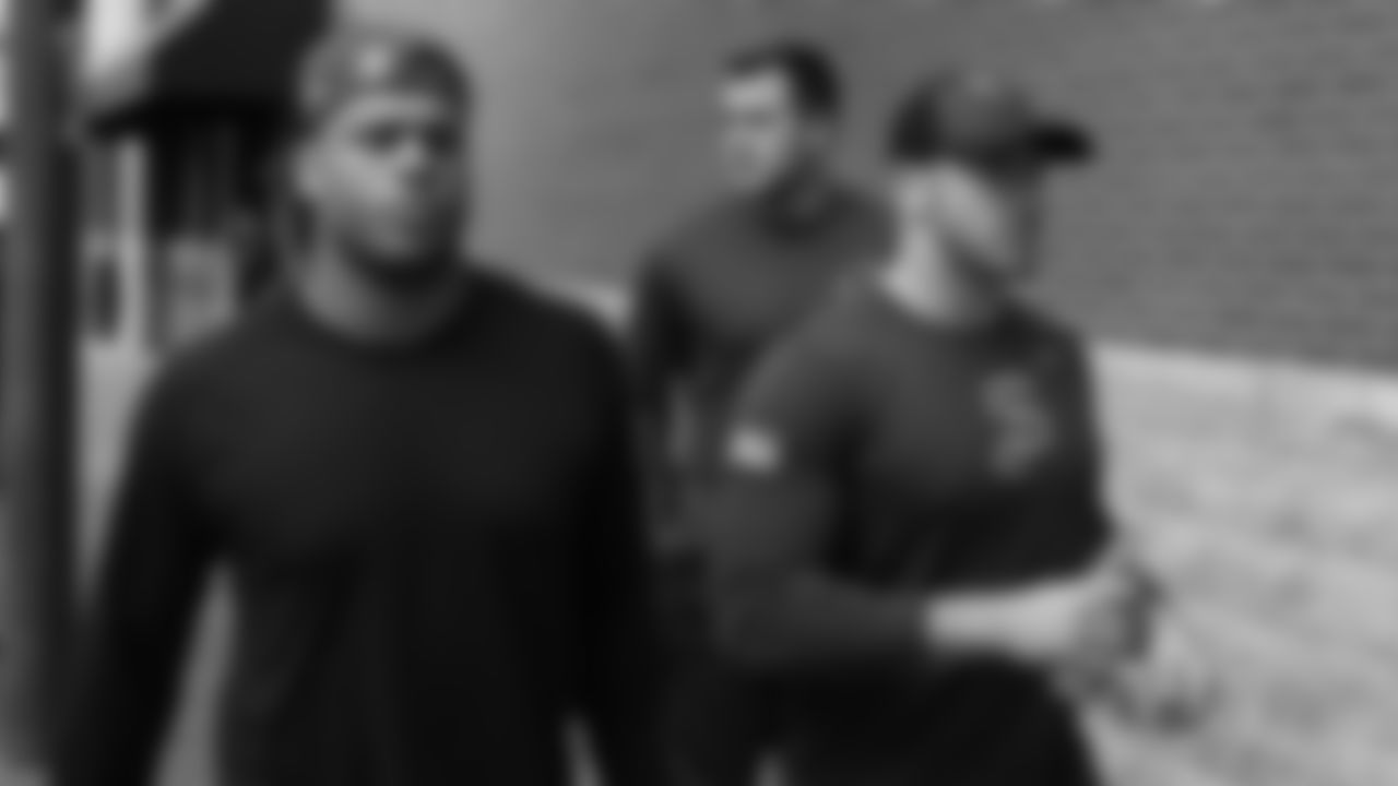 From left: DE Alec James, TE Alec Bloom and LB Frank Ginda