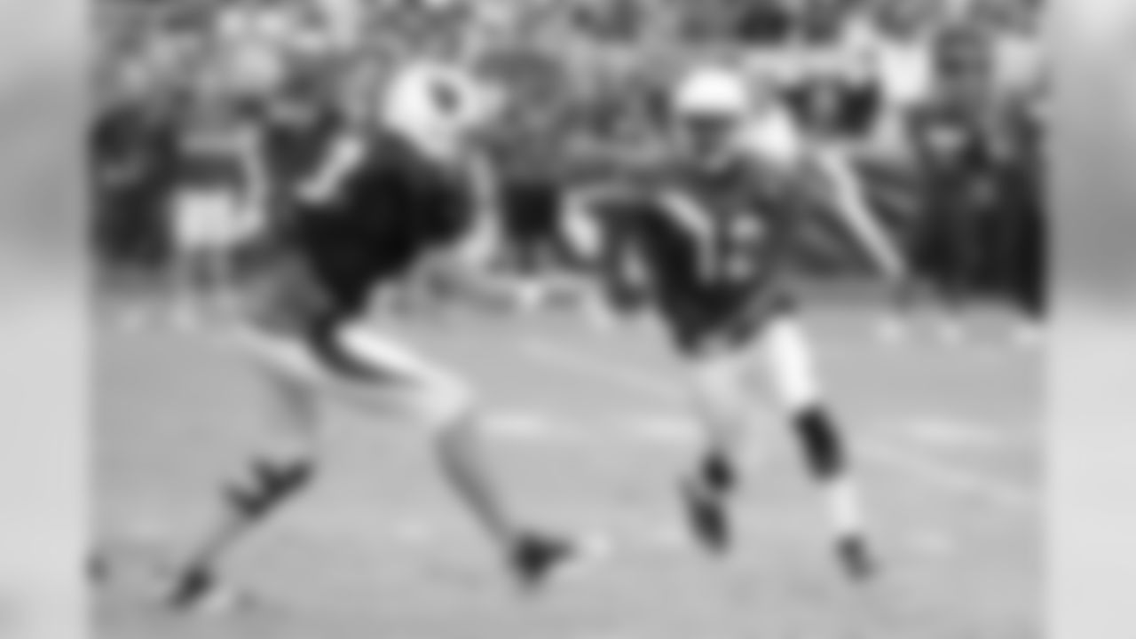 QB Carson Palmer fakes a hand-off to WR John Brown