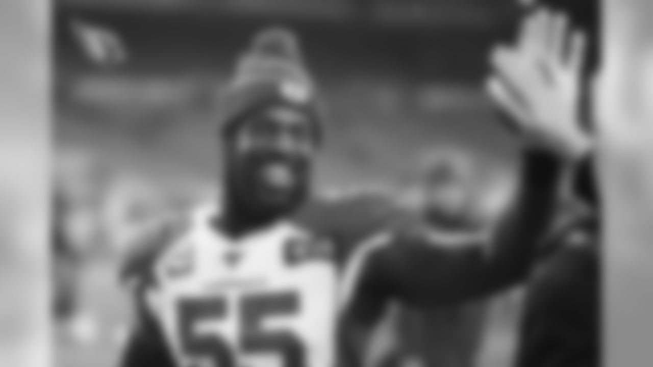 OLB Chandler Jones is all smiles after the game.