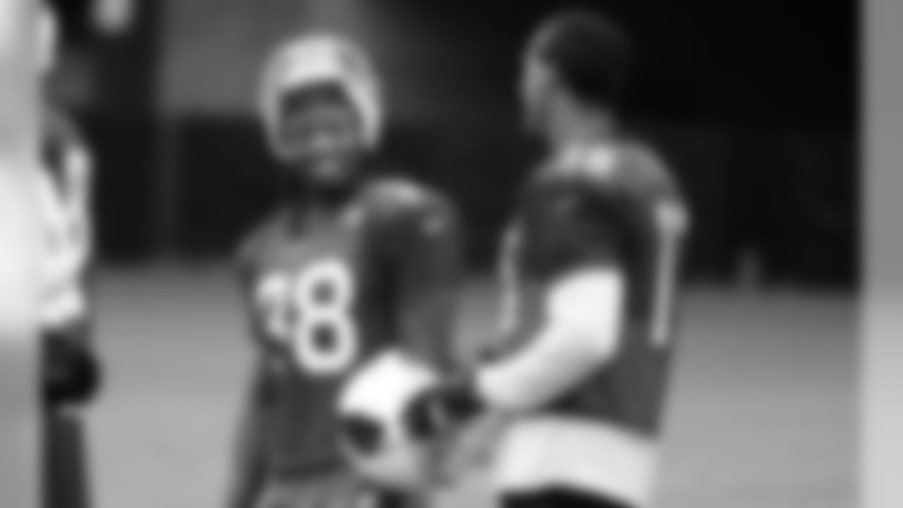 RB Andre Ellington and WR Michael Floyd share a laugh