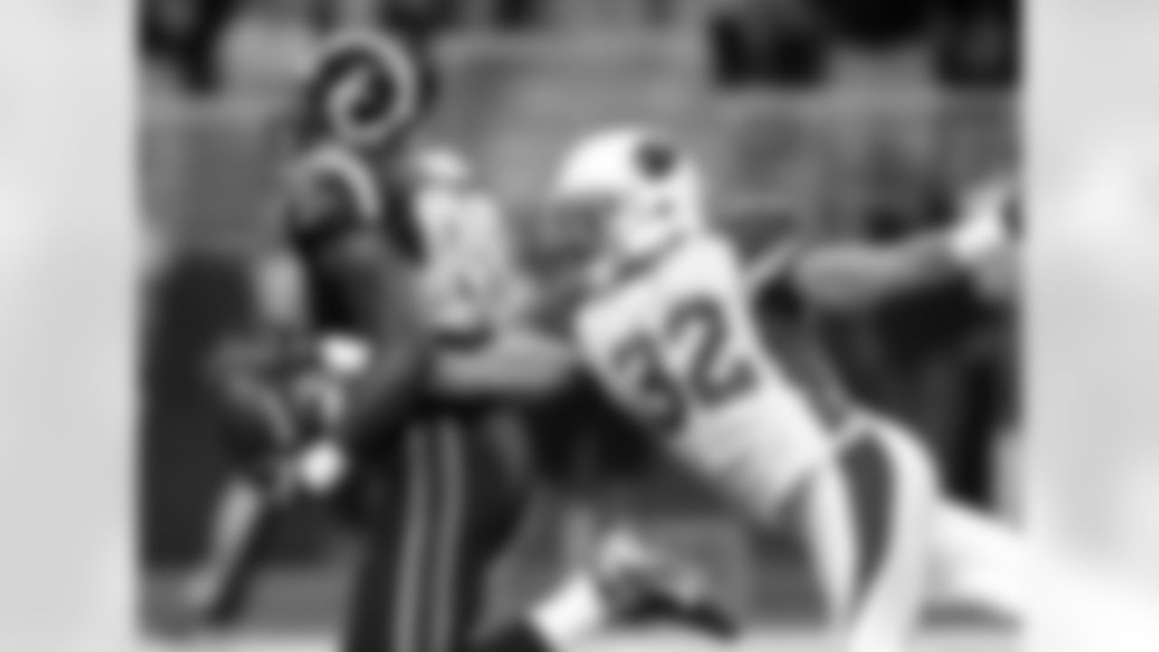 DB Tyrann Mathieu has 10 tackles and a touchdown-saving forced fumble against the Rams.