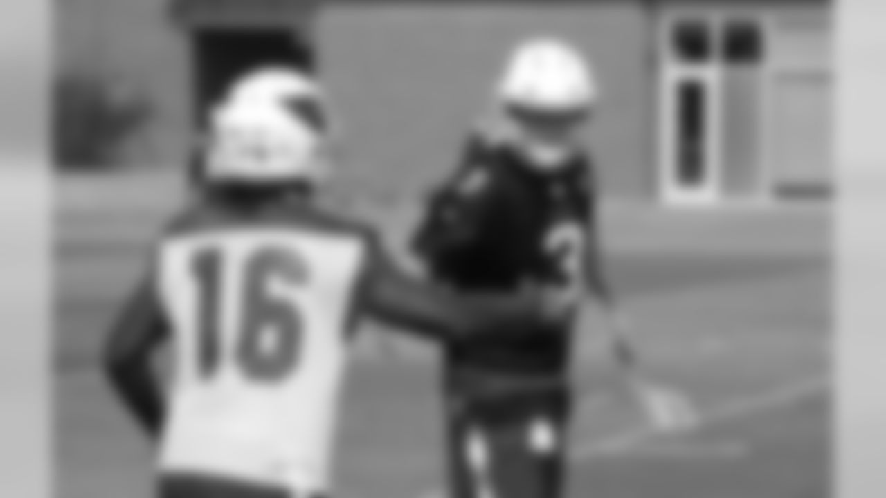 WR Chad Williams (left) and QB Carson Palmer slap hands