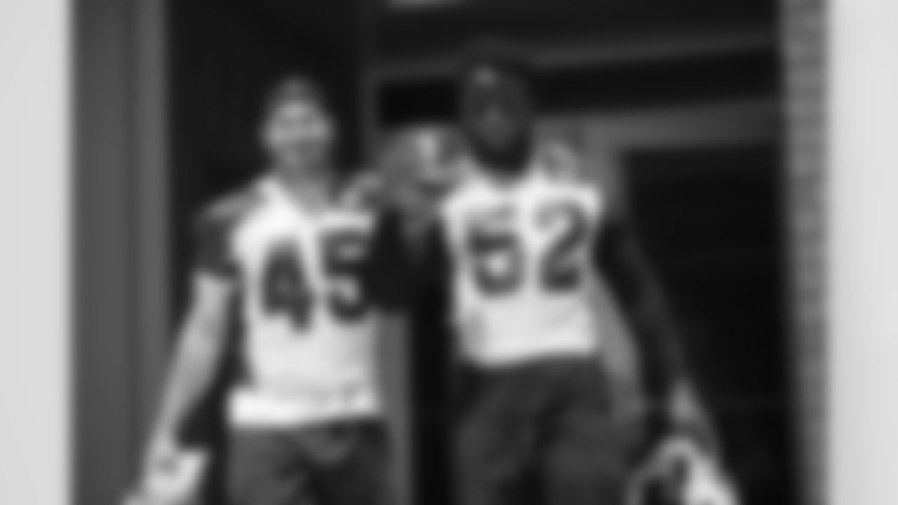 Arizona Cardinals linebacker Dennis Gardeck (45) and Arizona Cardinals linebacker Victor Dimukeje (52) during Week 2 of the OTA offseason program at the Dignity Health Training Facility on Friday, June 2, 2023 in Tempe, AZ.