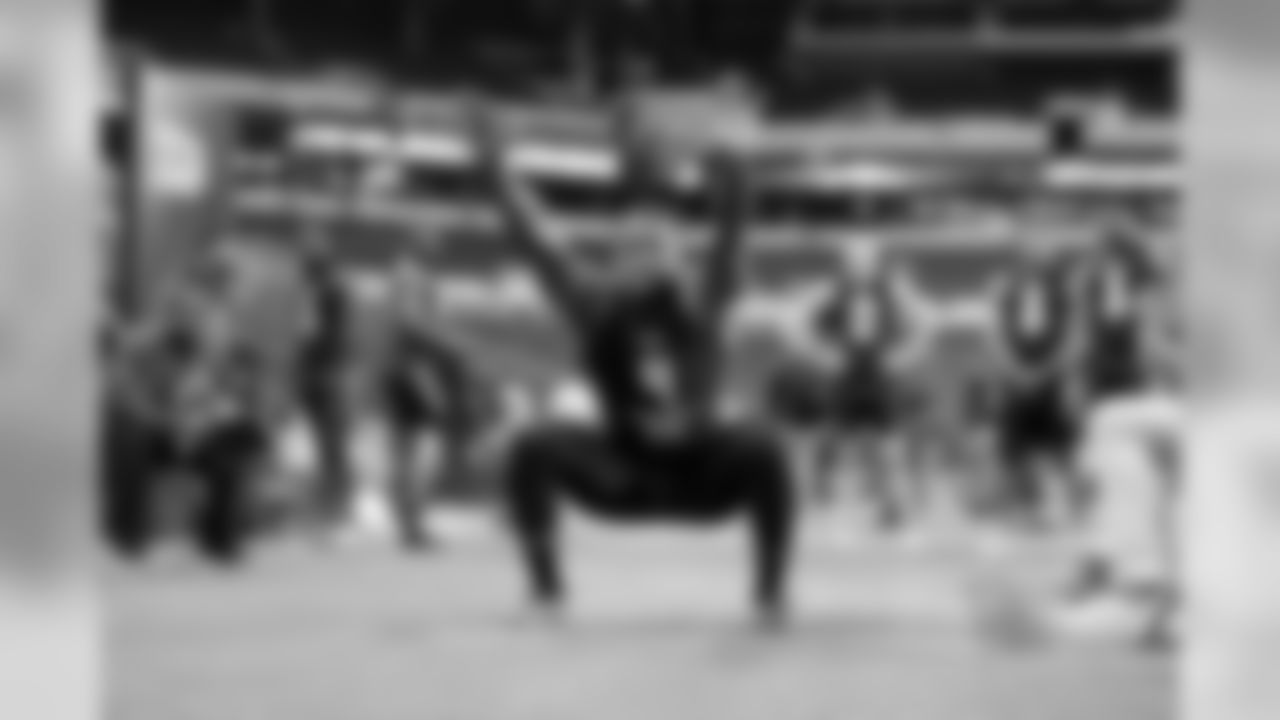 Washington safety Budda Baker competes in the broad jump at the 2017 NFL football scouting combine Monday, March 6, 2017, in Indianapolis.