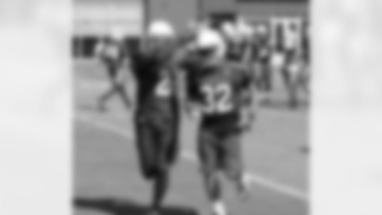 CB Patrick Peterson (left) congratulates S Tyrann Mathieu after a play