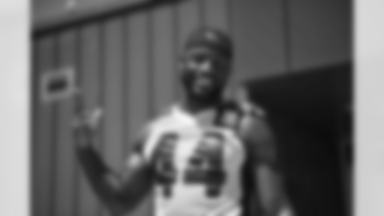 Arizona Cardinals linebacker Owen Pappoe (44) during Week 2 of the OTA offseason program at the Dignity Health Training Facility on Friday, June 2, 2023 in Tempe, AZ.
