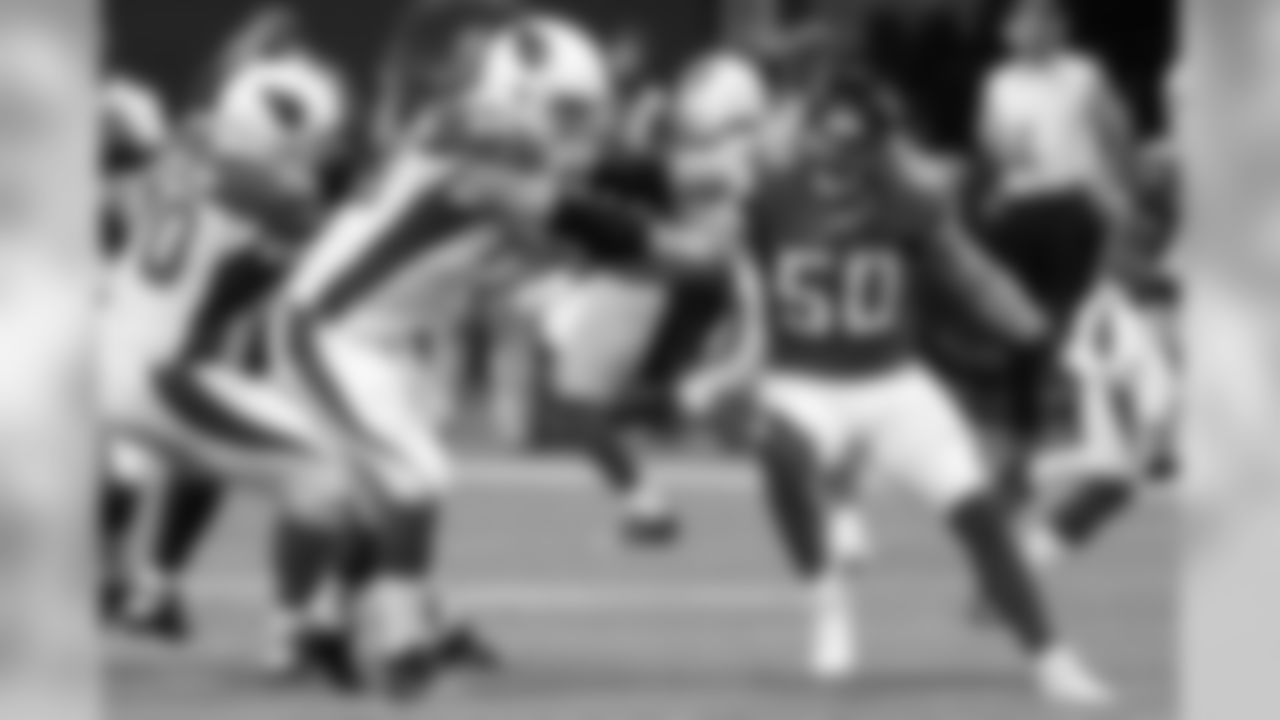 Arizona Cardinals offensive tackle Jared Veldheer (68) blocks Atlanta Falcons linebacker Brooks Reed (50) during a NFL preseason game on Saturday, Aug. 26, 2017 in Atlanta. Cardinals won 24-14.
