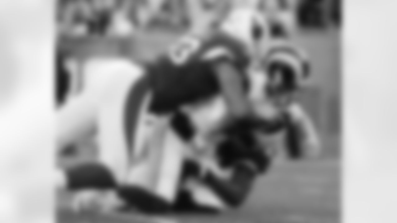 DT Calais Campbell and LB Chandler Jones get to Rams QB Jared Goff. Jones, along with LB Markus Golden, reached double-digit sacks in 2016 during the game.