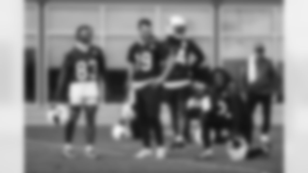 Arizona Cardinals wide receiver Greg Dortch (83), Arizona Cardinals quarterback Trace McSorley (19) and Arizona Cardinals wide receiver Marquise "Hollywood" Brown (2) during practice at the Dignity Health Sports Complex on Thursday, December 29, 2022 in Tempe, AZ.