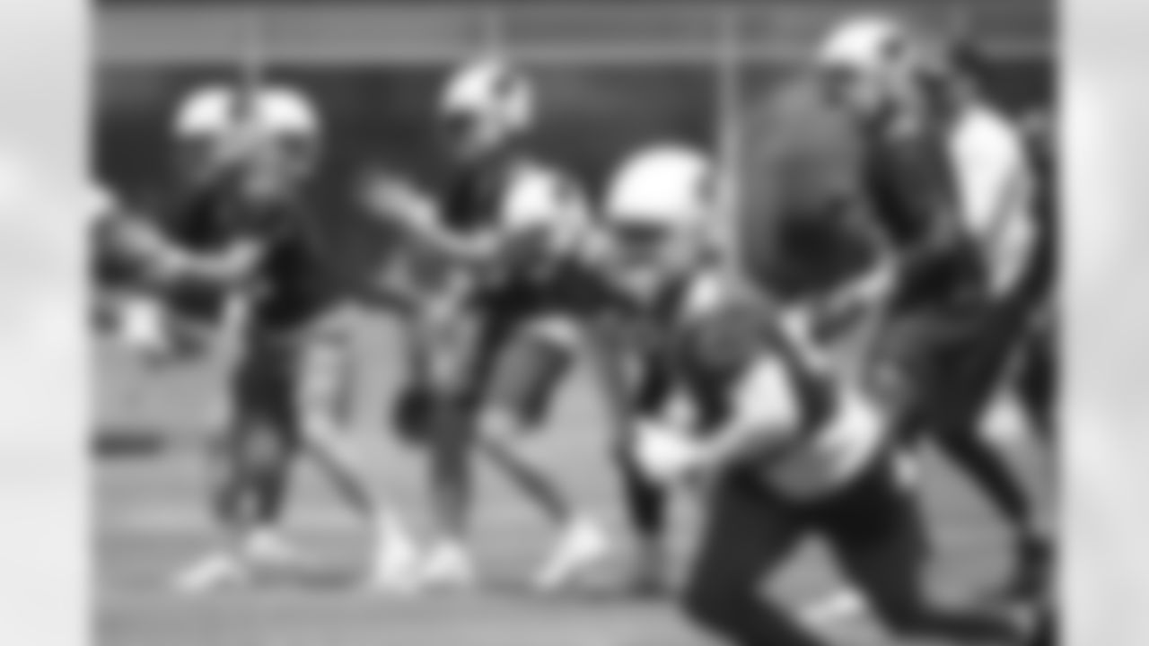 Arizona Cardinals quarterback Colt McCoy (12) and Arizona Cardinals quarterback Trace McSorley (19) practices during Week 1 of the OTA offseason program on Monday, May 23, 2022 in Tempe, AZ.