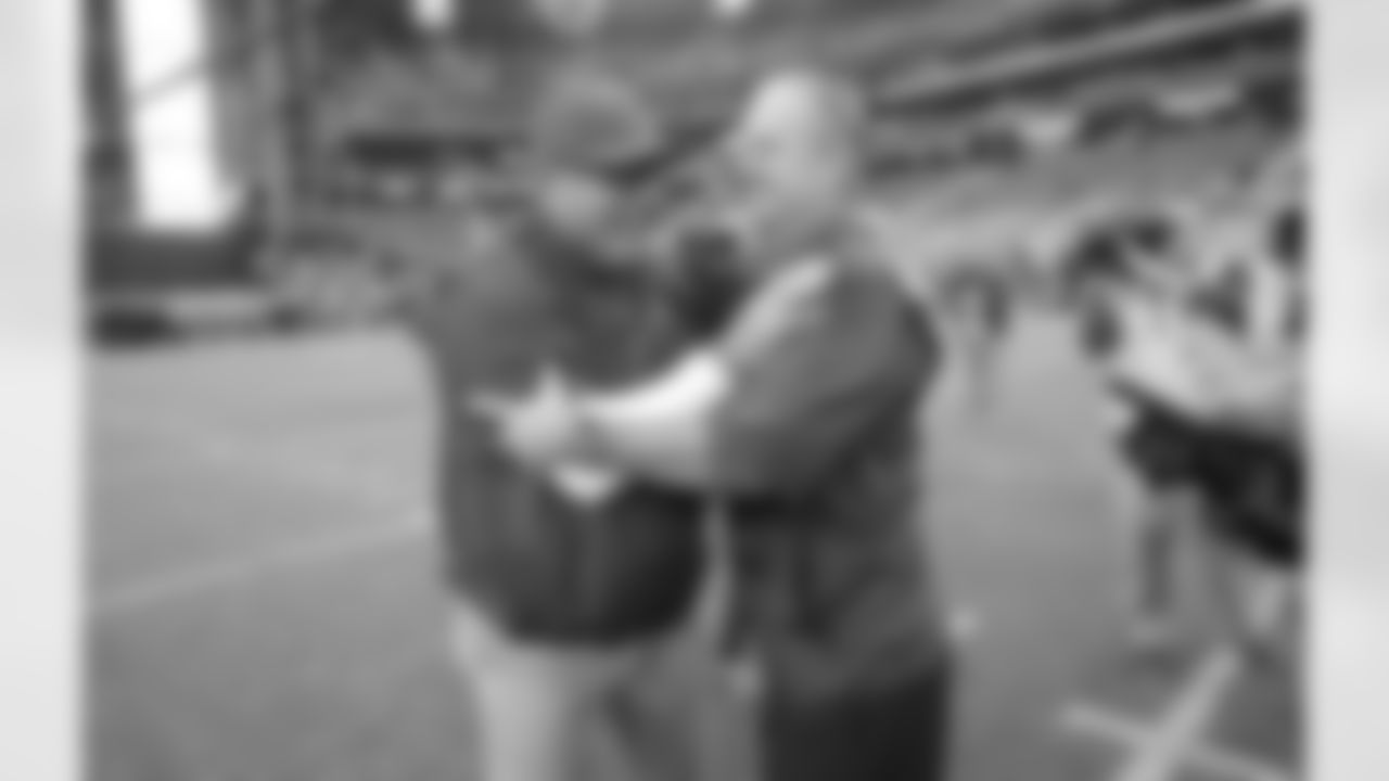 A hug for former boss Chuck Pagano of the Colts